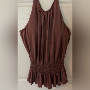 Elegant Brown Sleeveless Top - Built in Bra With Removable Pads